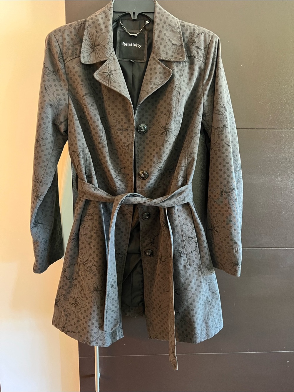 Relativity Black Charcoal Gray Belted Trench M